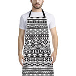 White And Grey Aztec Pattern Print Bib Apron With Pocket