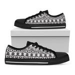White And Grey Aztec Pattern Print Black Low Top Sneakers
