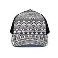 White And Grey Aztec Pattern Print Black Mesh Trucker Hat