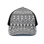 White And Grey Aztec Pattern Print Black Mesh Trucker Cap