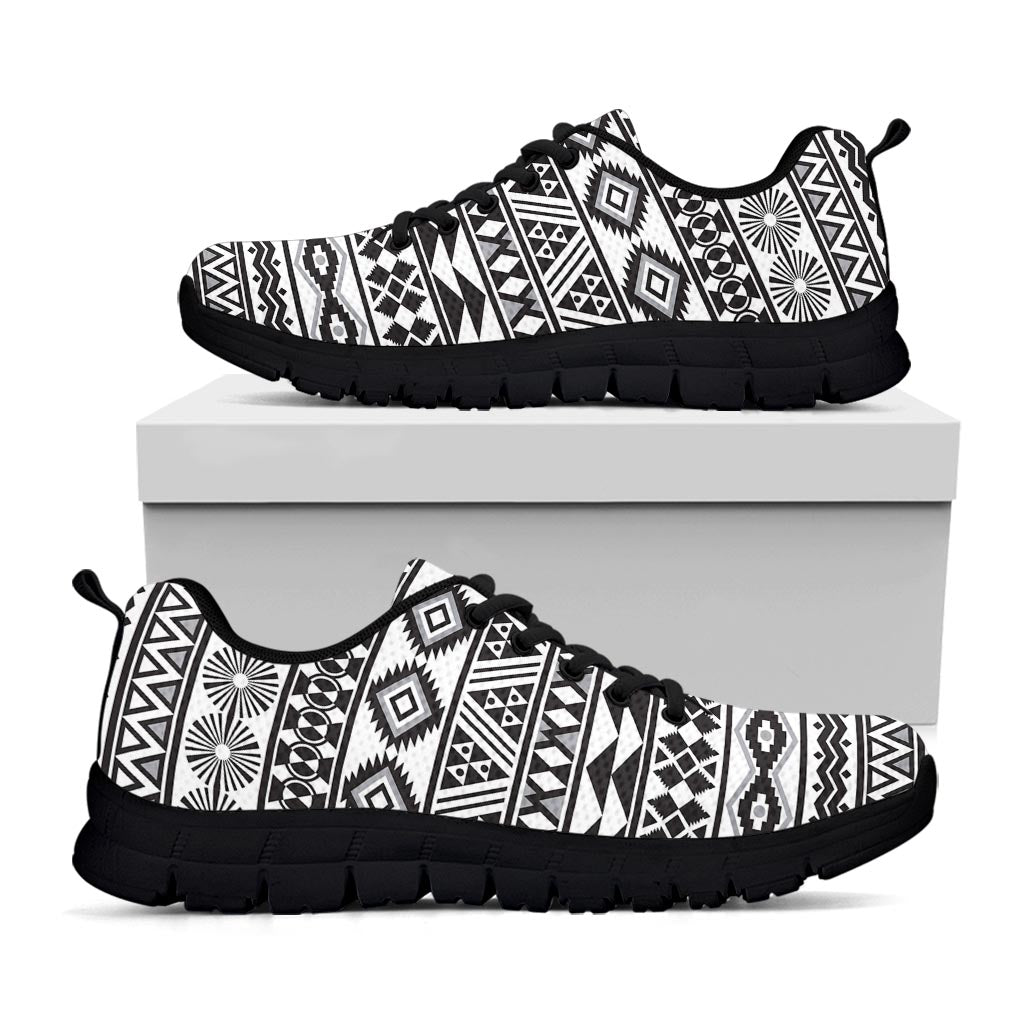 White And Grey Aztec Pattern Print Black Running Shoes