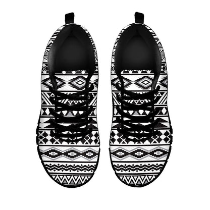 White And Grey Aztec Pattern Print Black Running Shoes