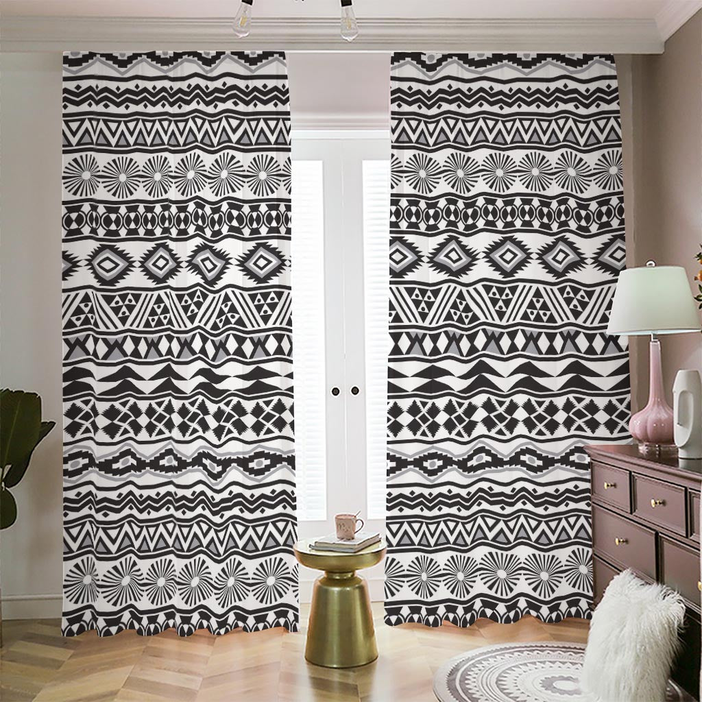 White And Grey Aztec Pattern Print Blackout Pencil Pleat Curtains