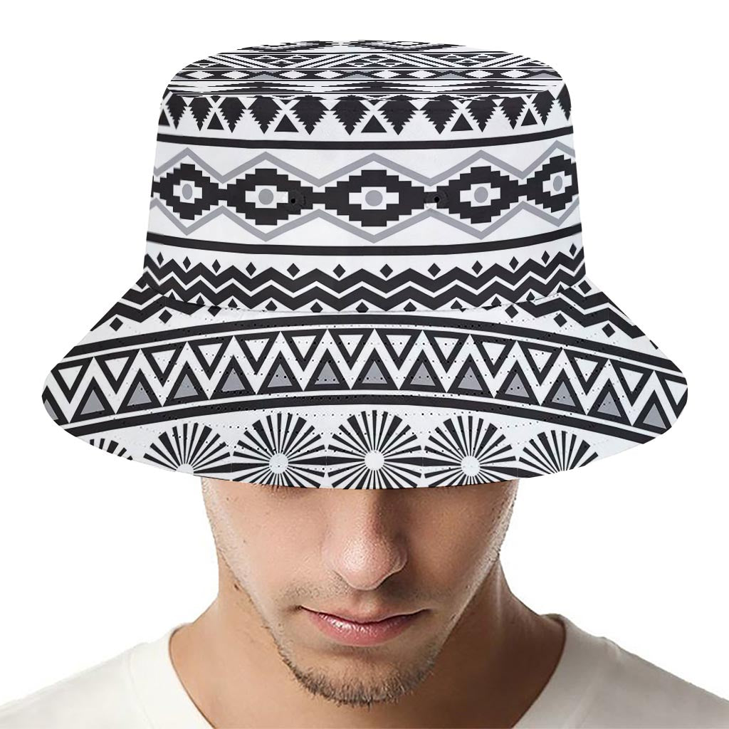 White And Grey Aztec Pattern Print Bucket Hat