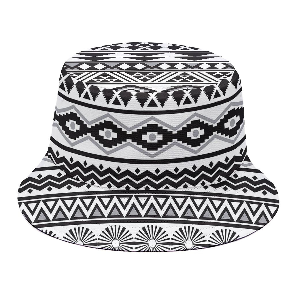 White And Grey Aztec Pattern Print Bucket Hat