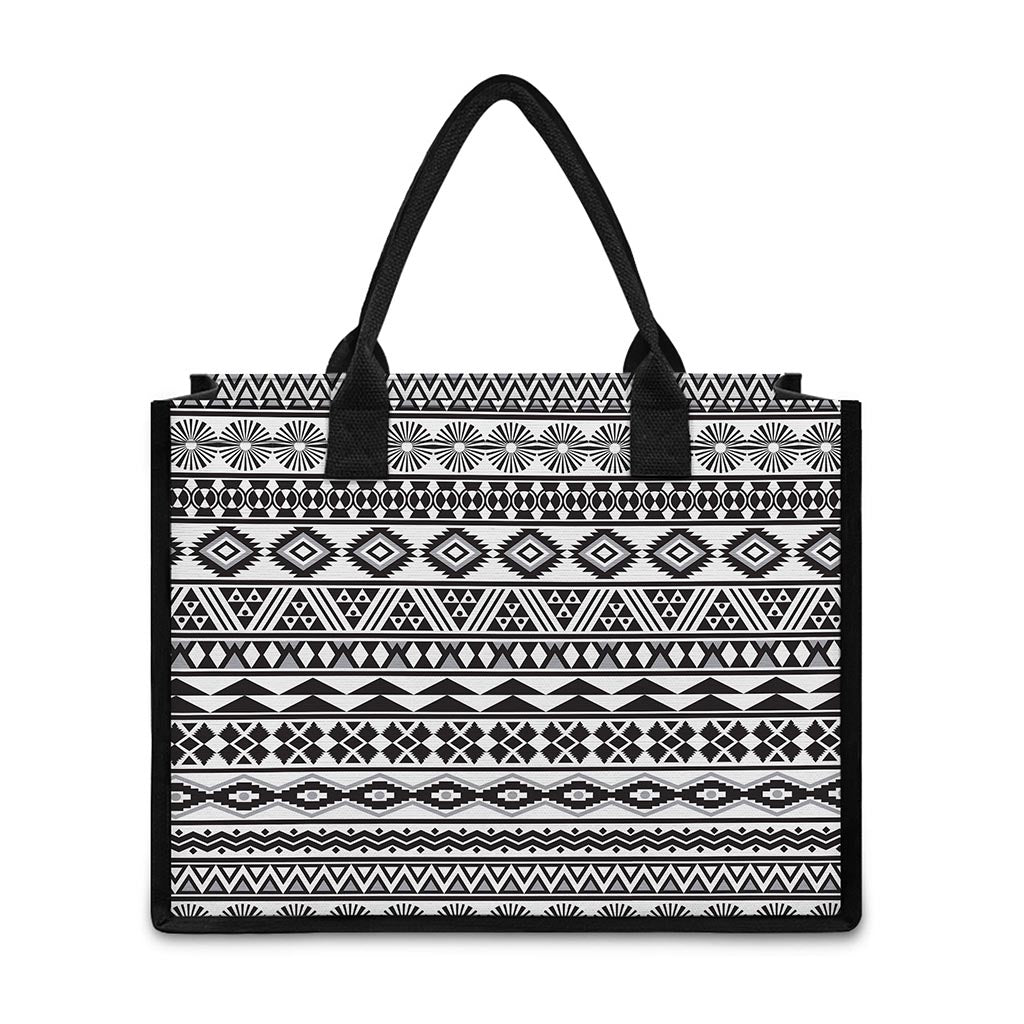 White And Grey Aztec Pattern Print Canvas Tote Bag