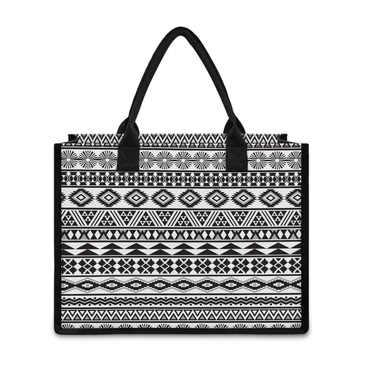 White And Grey Aztec Pattern Print Canvas Tote Bag