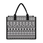 White And Grey Aztec Pattern Print Canvas Tote Bag