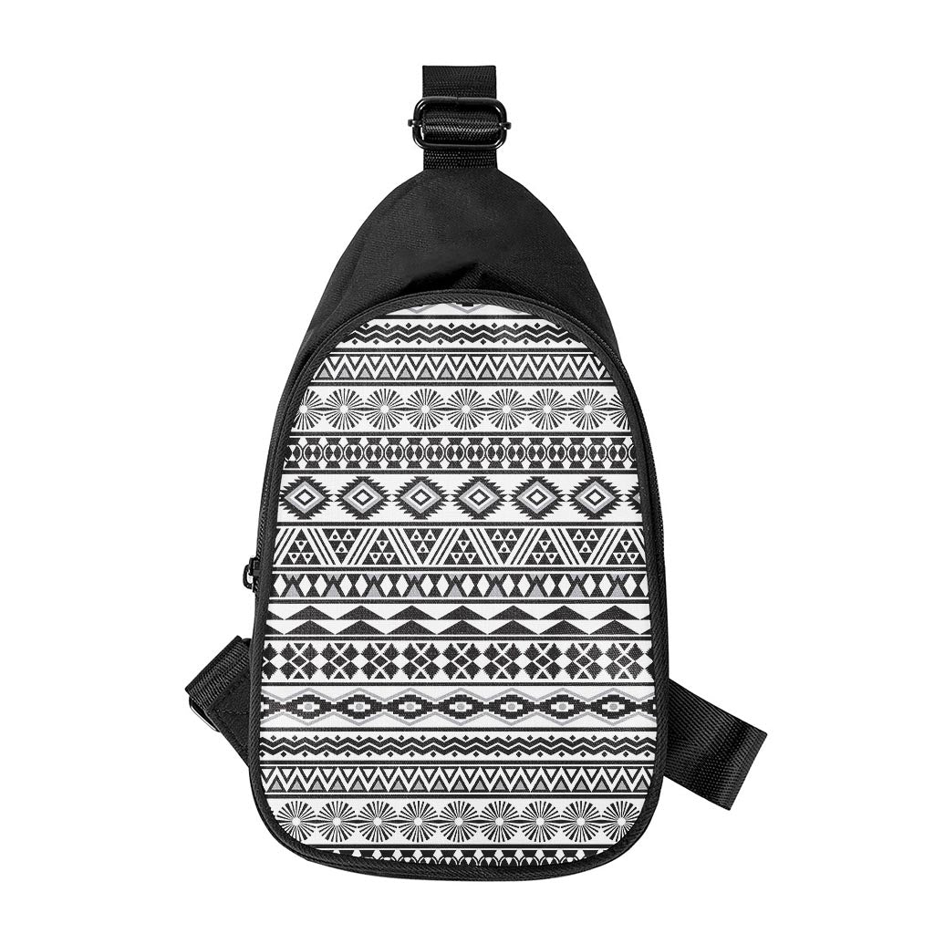 White And Grey Aztec Pattern Print Chest Bag