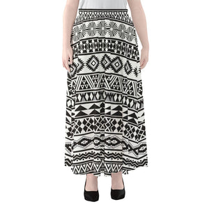 White And Grey Aztec Pattern Print Chiffon Maxi Skirt