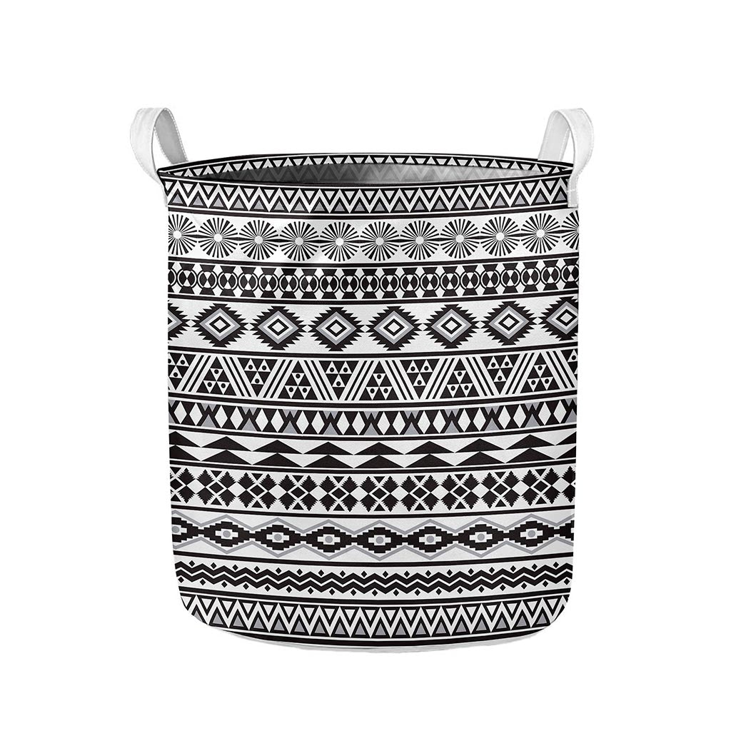 White And Grey Aztec Pattern Print Collapsible Laundry Basket