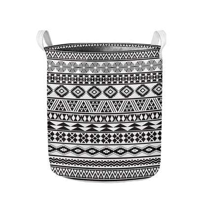 White And Grey Aztec Pattern Print Collapsible Laundry Basket