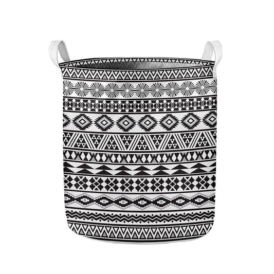White And Grey Aztec Pattern Print Collapsible Laundry Basket