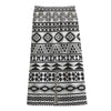 White And Grey Aztec Pattern Print Cotton Front Slit Maxi Skirt