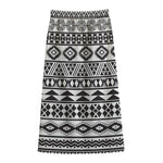 White And Grey Aztec Pattern Print Cotton Front Slit Maxi Skirt