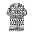 White And Grey Aztec Pattern Print Cotton Hawaiian Shirt