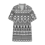 White And Grey Aztec Pattern Print Cotton Hawaiian Shirt