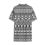 White And Grey Aztec Pattern Print Cotton Hawaiian Shirt