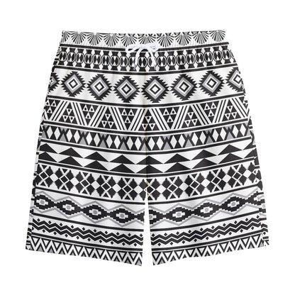 White And Grey Aztec Pattern Print Cotton Shorts