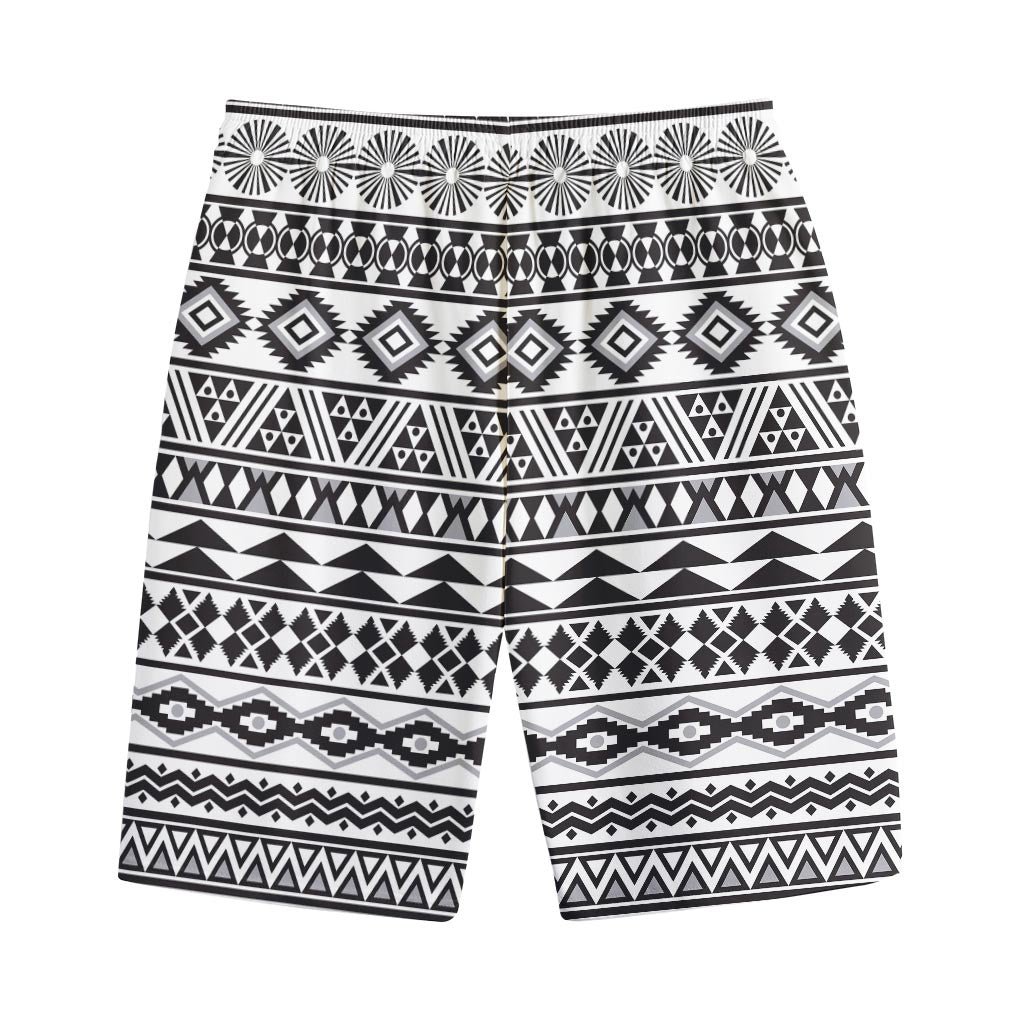 White And Grey Aztec Pattern Print Cotton Shorts
