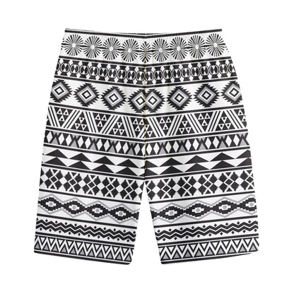 White And Grey Aztec Pattern Print Cotton Shorts