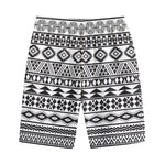 White And Grey Aztec Pattern Print Cotton Shorts