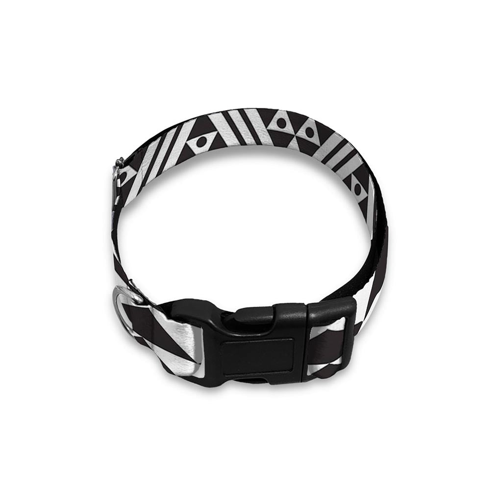 White And Grey Aztec Pattern Print Dog Collar