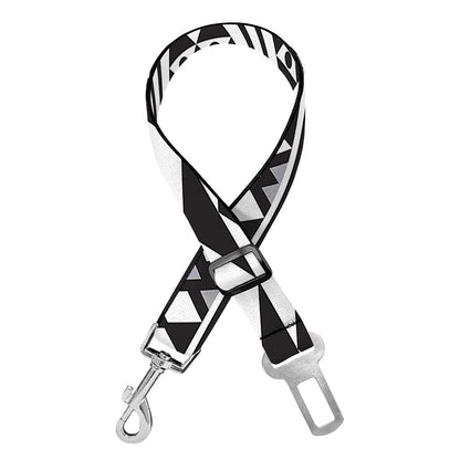 White And Grey Aztec Pattern Print Dog Seat Belt