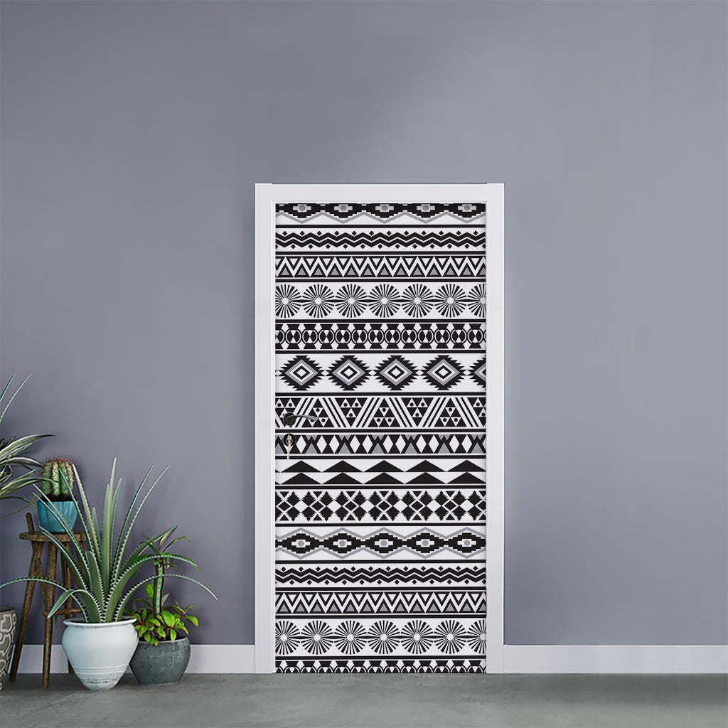 White And Grey Aztec Pattern Print Door Sticker