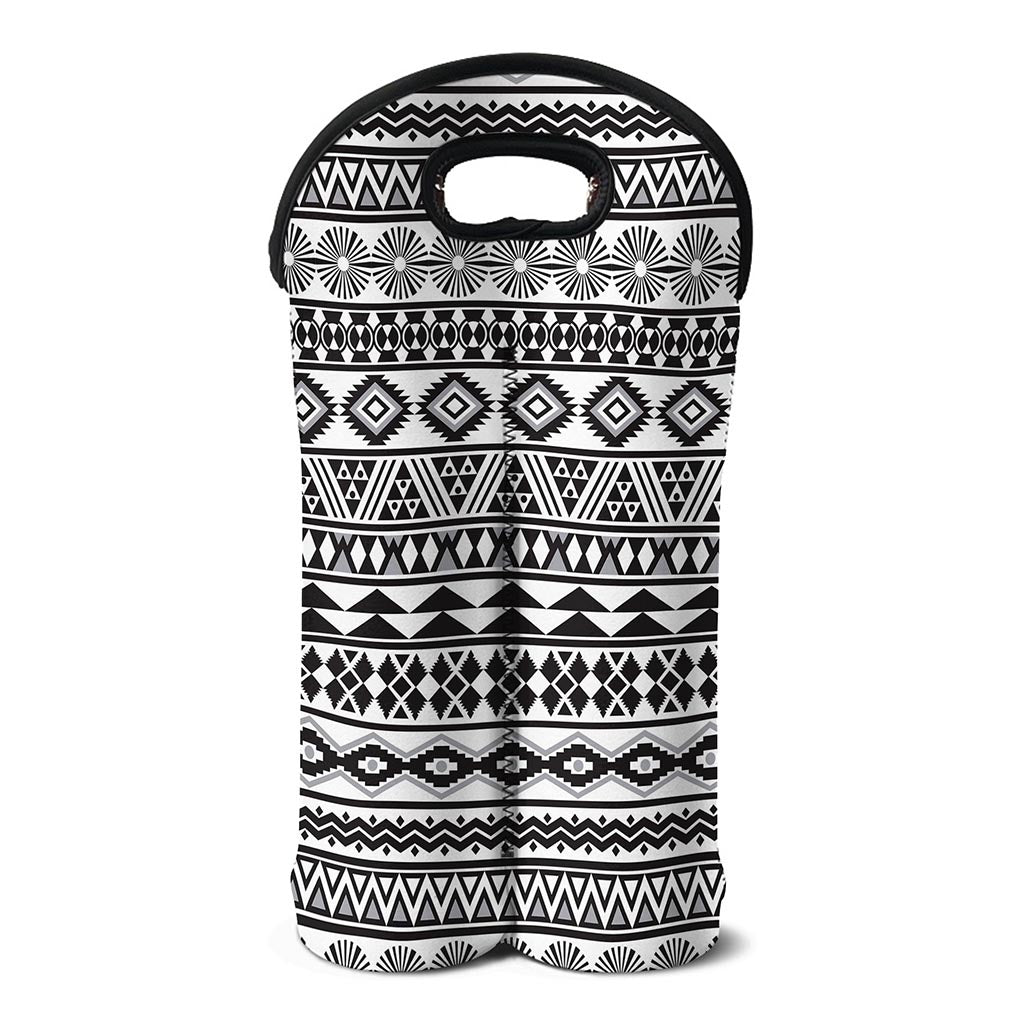 White And Grey Aztec Pattern Print Double Neoprene Wine Tote