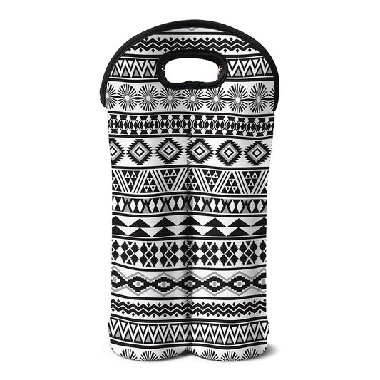 White And Grey Aztec Pattern Print Double Neoprene Wine Tote