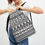 White And Grey Aztec Pattern Print Drawstring Backpack
