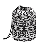 White And Grey Aztec Pattern Print Drawstring Makeup Bag