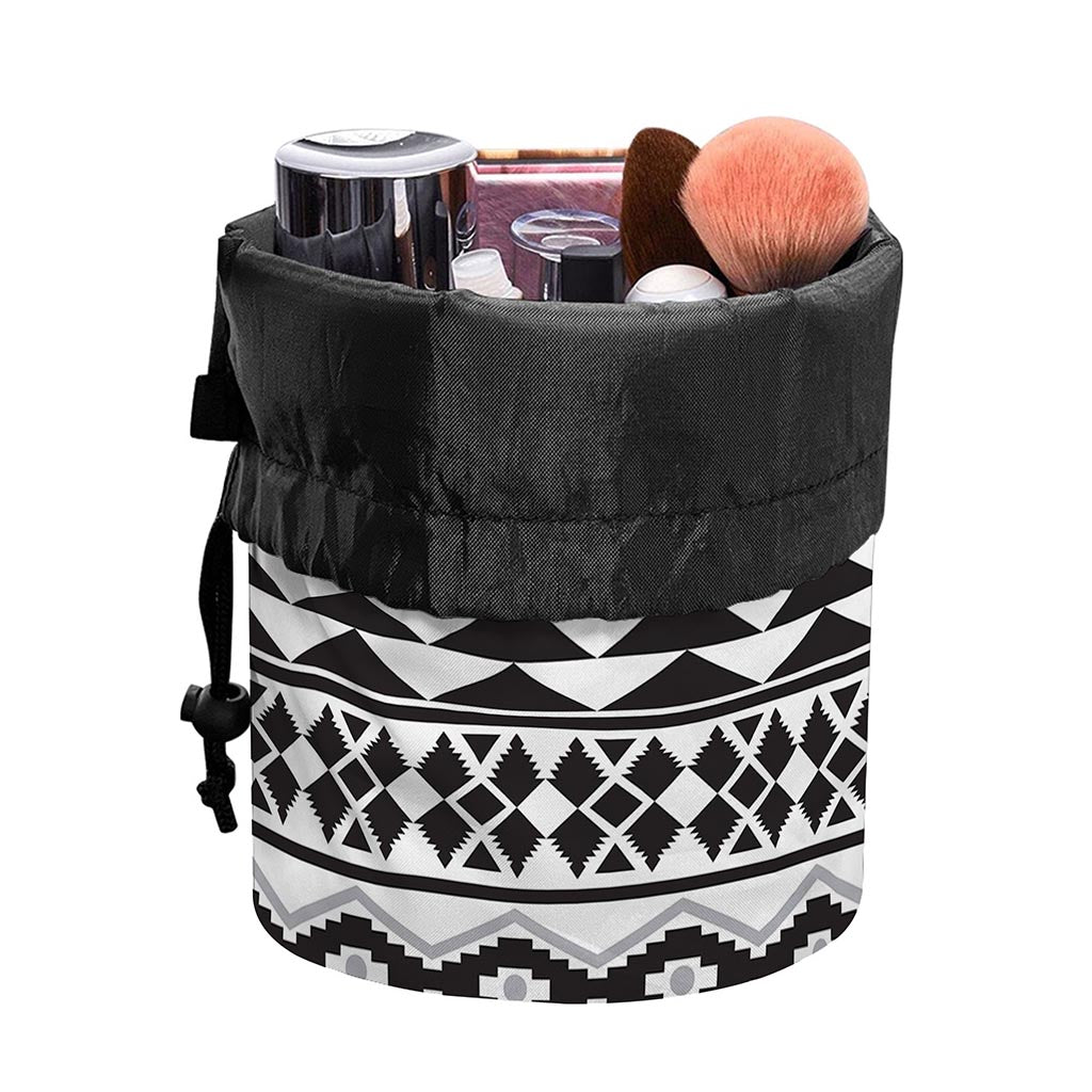White And Grey Aztec Pattern Print Drawstring Makeup Bag