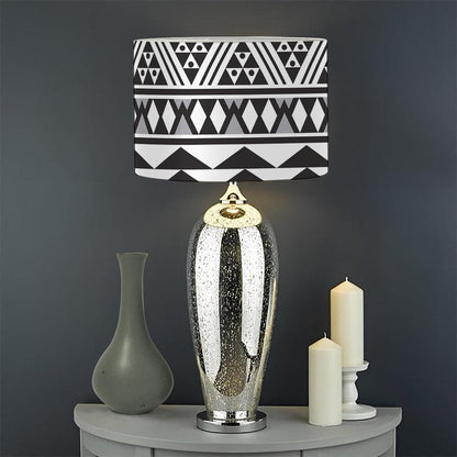 White And Grey Aztec Pattern Print Drum Lamp Shade