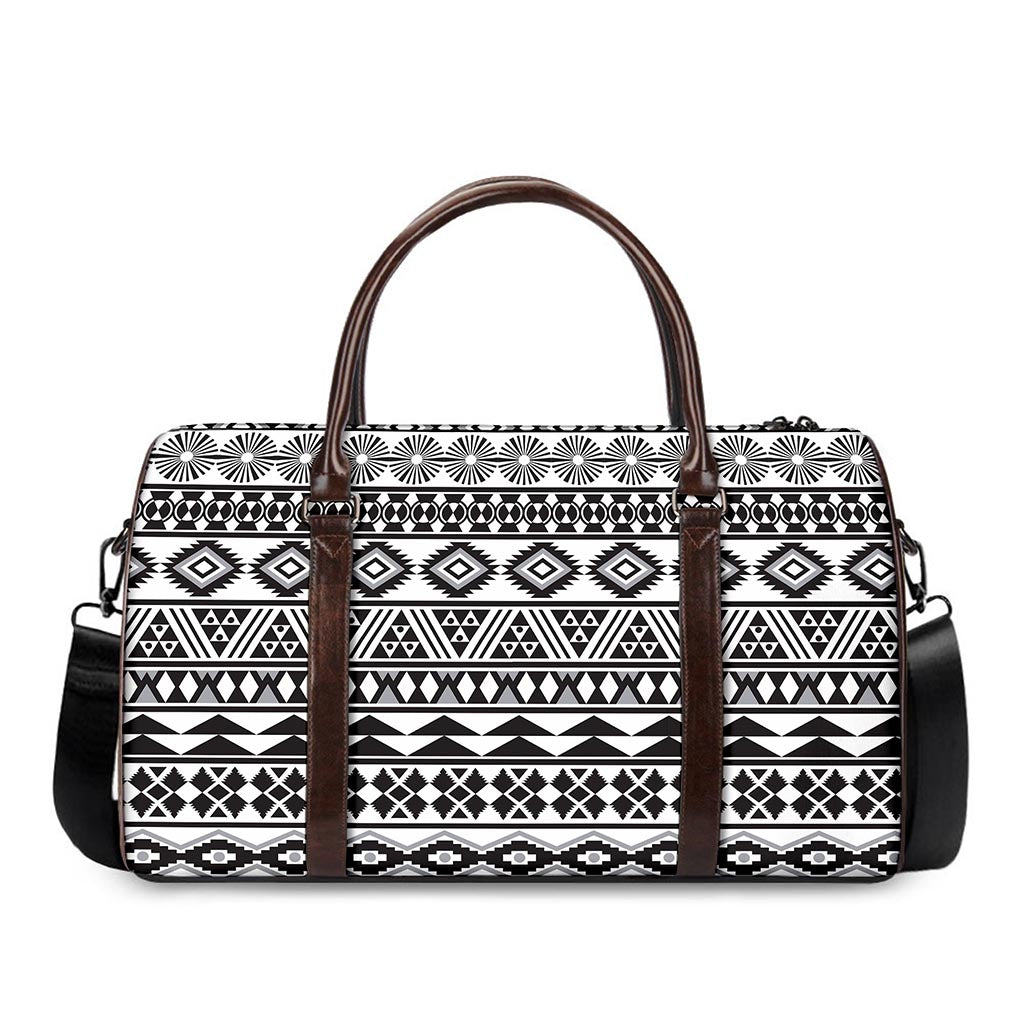 White And Grey Aztec Pattern Print Duffle Bag