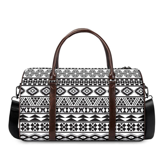 White And Grey Aztec Pattern Print Duffle Bag