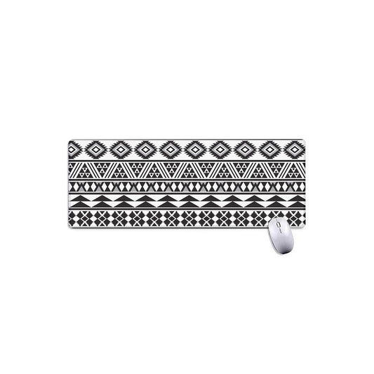White And Grey Aztec Pattern Print Extended Mouse Pad
