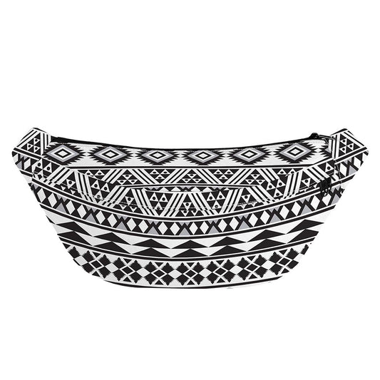 White And Grey Aztec Pattern Print Fanny Pack