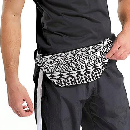 White And Grey Aztec Pattern Print Fanny Pack