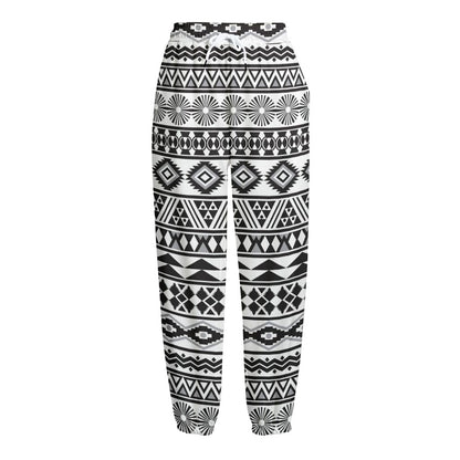 White And Grey Aztec Pattern Print Fleece Lined Knit Pants