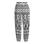 White And Grey Aztec Pattern Print Fleece Lined Knit Pants