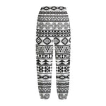 White And Grey Aztec Pattern Print Fleece Lined Knit Pants