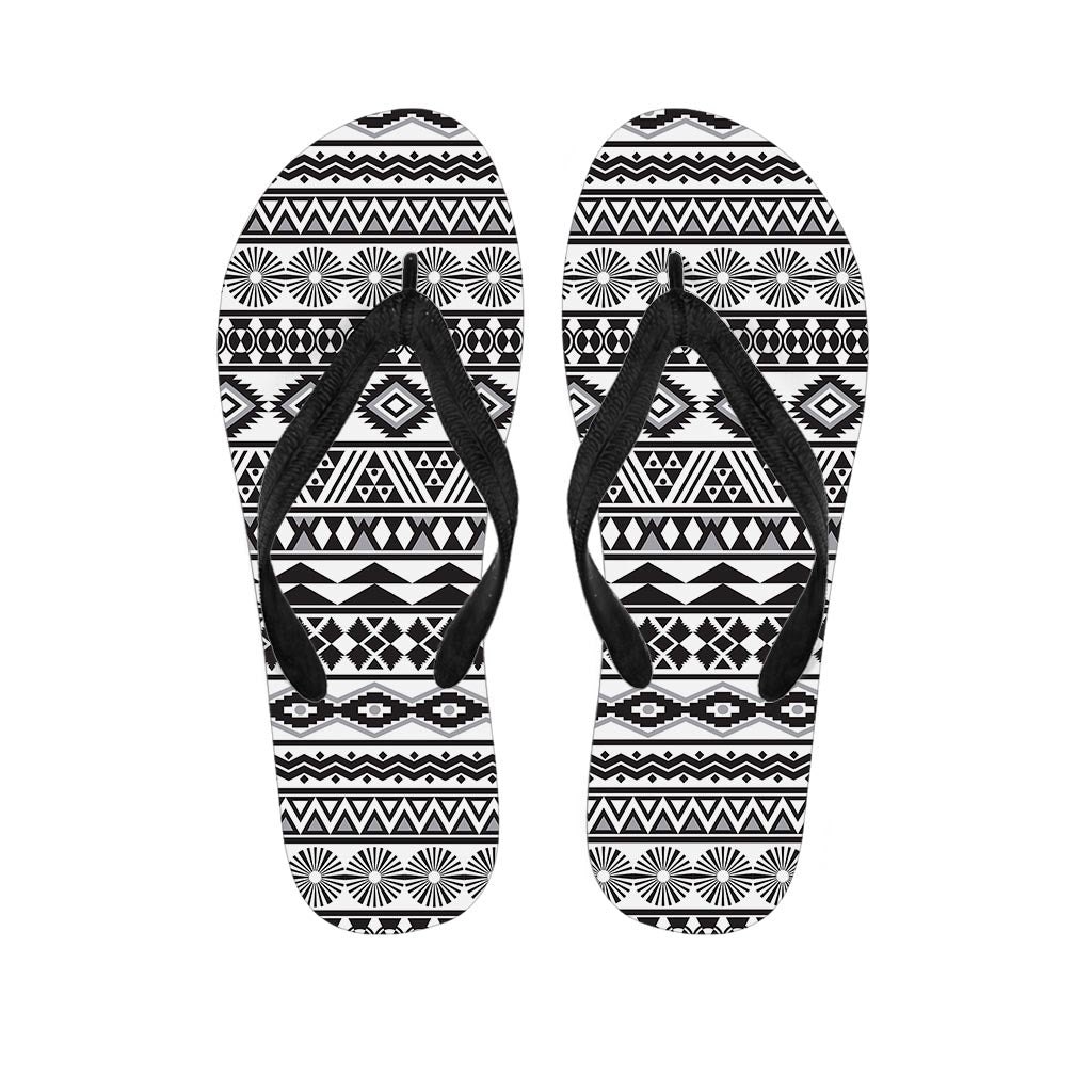 White And Grey Aztec Pattern Print Flip Flops