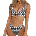 White And Grey Aztec Pattern Print Front Bow Tie Bikini