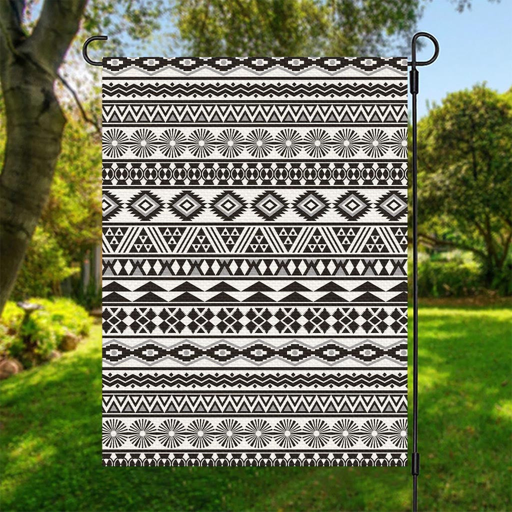 White And Grey Aztec Pattern Print Garden Flag