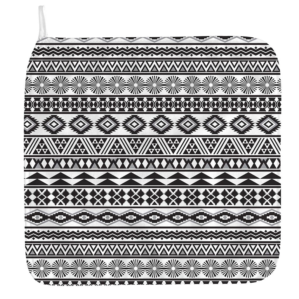 White And Grey Aztec Pattern Print Hand Towel