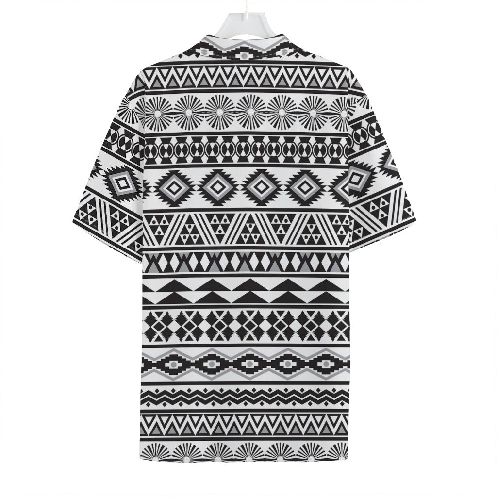 White And Grey Aztec Pattern Print Hawaiian Shirt