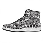 White And Grey Aztec Pattern Print High Top Leather Sneakers