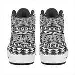 White And Grey Aztec Pattern Print High Top Leather Sneakers